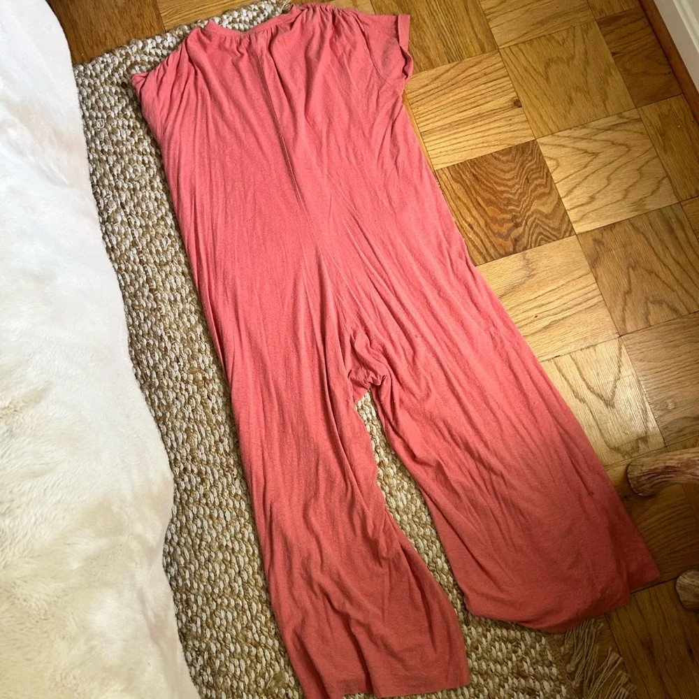 Free People Beach Coral Button-Front Jumpsuit M